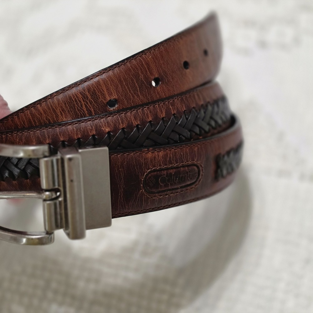 Columbia Mens Genuine Leather Belt Brown Black Stitch Size 40/100 Reversible